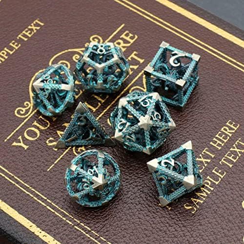D&D Dice, Metal Polyhedral Dice Set Role Playing DND Dice for Dungeons and Dragons HNCCESG Hollow Cthulhu Dice for Table Game RPG MTG (Blue)