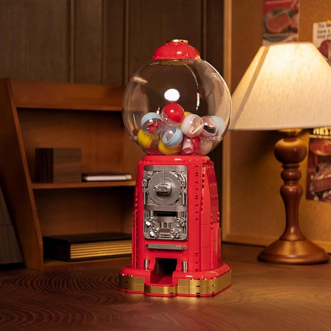 Retro Gumball Machine Building Block Set, with 12 Micro Building Blocks and 12 Lucky Notes for Multiple Gameplay Desktop Collectible-Quality Classic Gumball Machine Assembly Blocks Kit