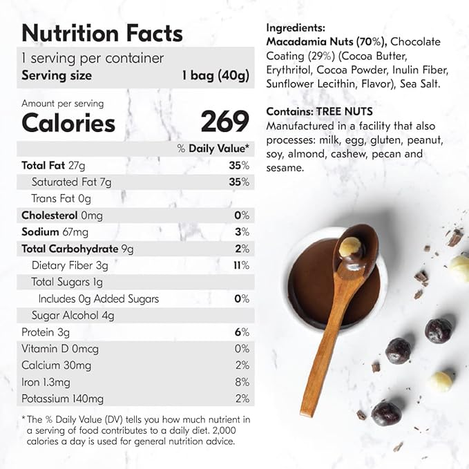 House of Macadamias Premium Dipped Macadamia Nuts, Chocolate, Plant Based, Keto, Low Carb, Vegan, Paleo, Sugar Free, Dairy Free, Gluten-Free, Preservative Free, 12 x 1.41oz