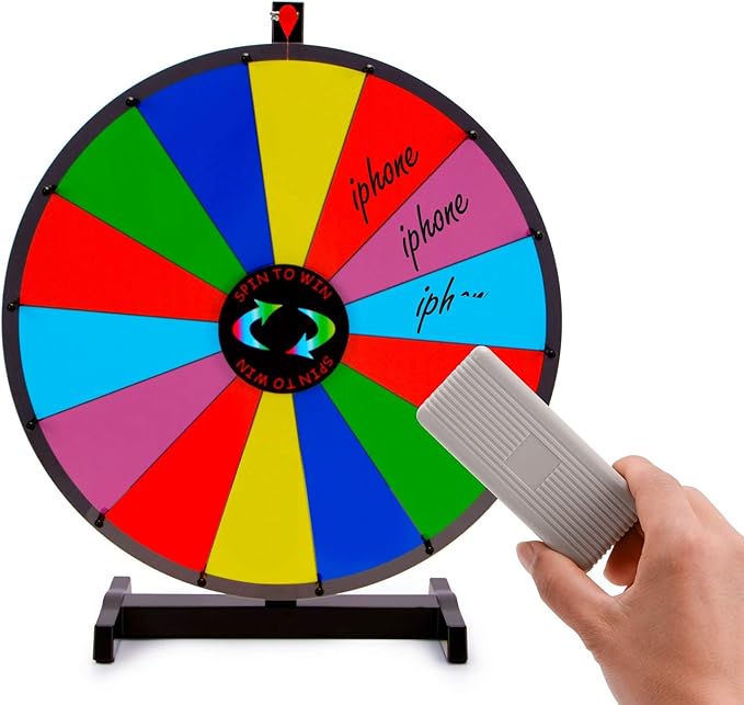 24 Inch Heavy Duty Spinning Prize Wheel - 14 Slots Color Tabletop Roulette Wheel of Fortune - Spin the Wheel with Dry Erase Marker and Eraser Win - Spinner Wheel Game for Carnival and Trade Show
