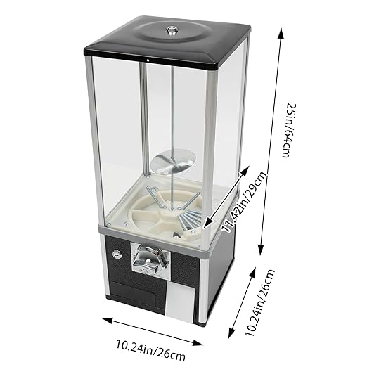 Candy Vending Machine 4X 25 Cents Toys Candy Dispenser Gumball Machine for Retail Stores Parks Game Halls and Home,10.2x10.2x25.2in,with 2 Keys (Black)