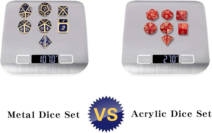 DnDnD Heavy Polyhedral Metal Dice Set with Metal Box, 7-die Shiny Blue Surface with Golden Number for RPG,Dungeons and Dragons,Pathfinder,Shadowrun,D&D,Role Palying Game and Math Teaching