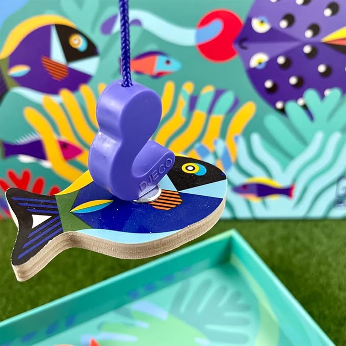 DJECO Fishing Graphic Magnetic Fishing Game - Catch Colorful Sea Creatures - Fun & Engaging for Family & Friends, Perfect for Gift - Wooden Toy for Children 2+ Years Girls & Boys