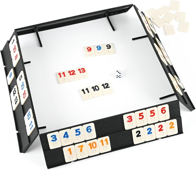106 Rummy Cube Game with Aluminum Case, Rummy Tiles Sets with 4 Anti-Skid Sturdy Trays for Family Travel, 2-4 Palyers