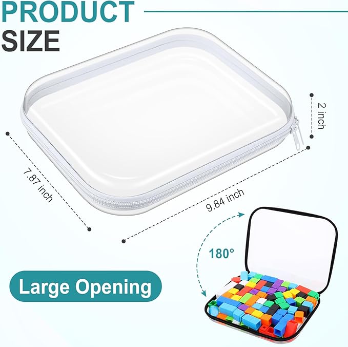 Hoolerry 4 Pcs Hard Clear Zipper Case Transparent Cases for Snacks Makeup Bag Plastic Storage Box Containers for Building Blocks, Puzzles, Cosmetics(Black and White,9.8 x 7.9 x 2 in)