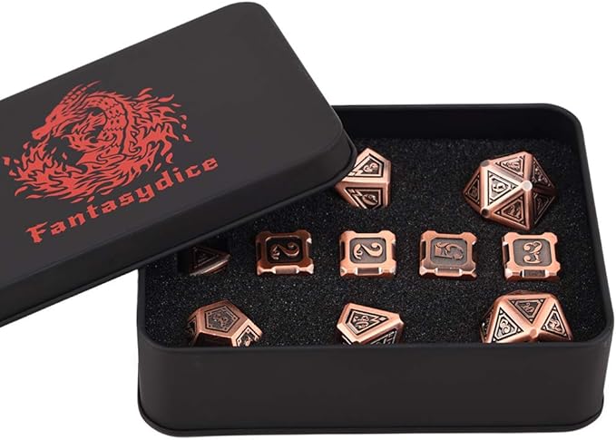 Metal Dice Set Collection for DND and All TRPG Games (Dragon Dice, Copper 11 Set)