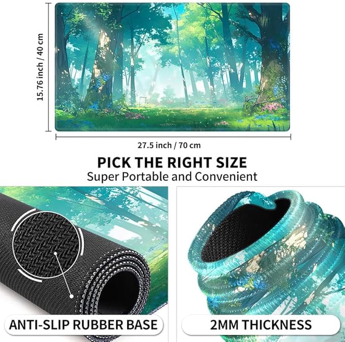 Playmat 24" x 14" Game Mats Tabletop Magic for MTG/TCG Cards, Trading Card Game Playing Stitched Play Mats Commander Deck Gaming Desk Mat Card Gameplay Mats, Anime Woodland Forest