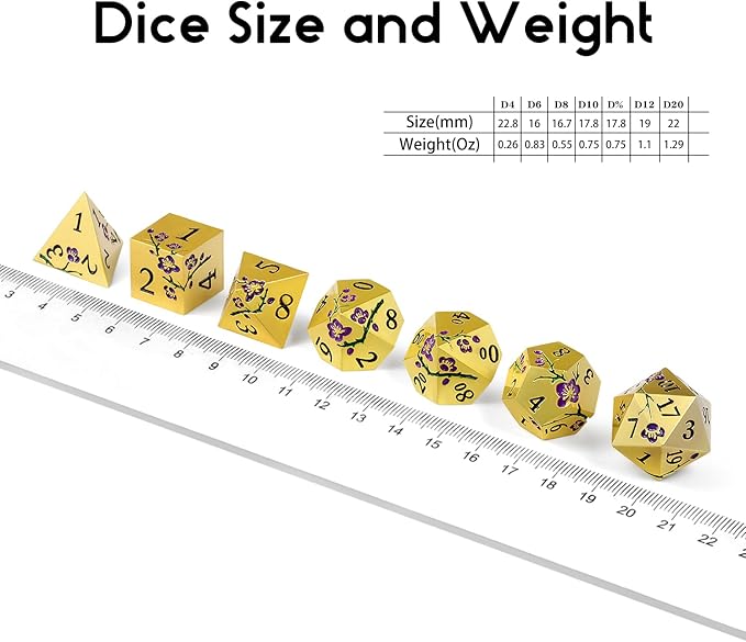 DNDND Metal Dice Set, 7 PCS Metallic Flowers DND Dice with Gorgeous Gift Case for D&D Dungeons and Dragon Tabletop Game (Purple Flowers with Gold)