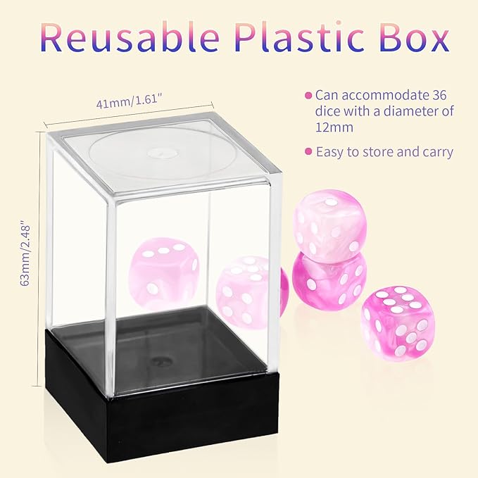 36 Pieces 12mm 6 Sided Mini Dice Set,Two Colours D6 Game Dice Set,6 Sided Standard Game Dice for Board Games Dice Games Classroom Teaching Dices Game,with Portable Gaming Box(Pink & White)