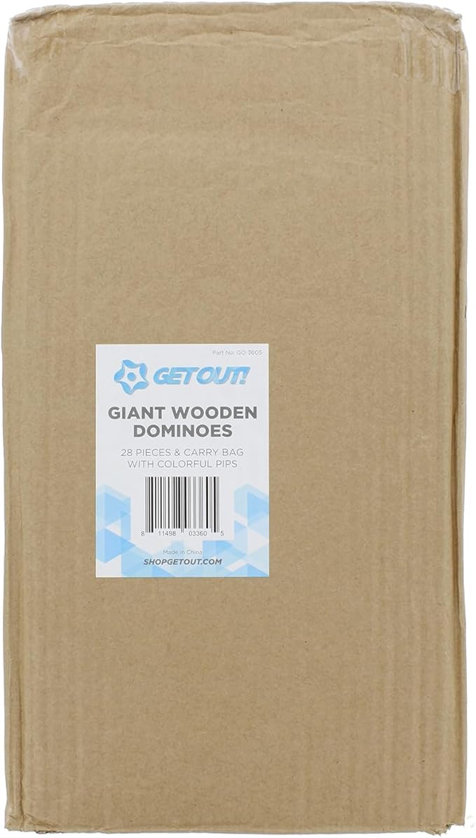 Get Out! Giant Wooden Dominoes 28-Piece Set with Bag – Jumbo Natural Wood & Colored Numbers – Kids Adults Outdoor Games