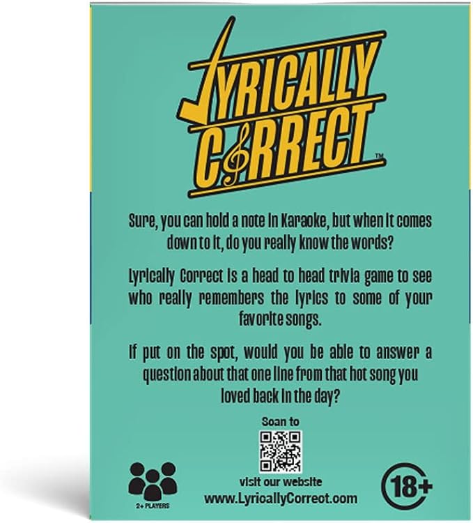 Lyrically Correct 90's Expansion Pack Music Trivia Card Game for Friends, Fun Party Game for Adults, Family Gatherings, Game Nights, and Finish The Lyrics Challenge