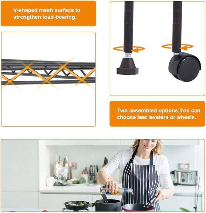 Wire Shelving Unit Metal Shelf Organizer Heavy Duty Wire Rack Storage Unit Rack Utility for Bathroom Office Kitchen (Black, 14" D x 30" W x 60" H)