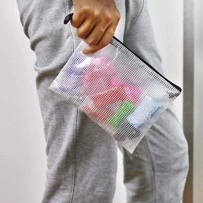 Oaimyy-18 Pcs,Plastic Mesh Zipper Pouch Document Folders Bag Zipper Zip File Folders for Office Supplies, Travel,Organizing Storage (6 Sizes, Multicolor)