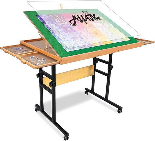 ALL4JIG 1500 Piece Jigsaw Puzzle Table with Legs,25"x34"Adjustable Puzzle Tables for Adults, 3-Tilting-Angle Portable Wooden Jigsaw Puzzle Board Portable with 4 Drawers & Cover Birthday Gift for mom