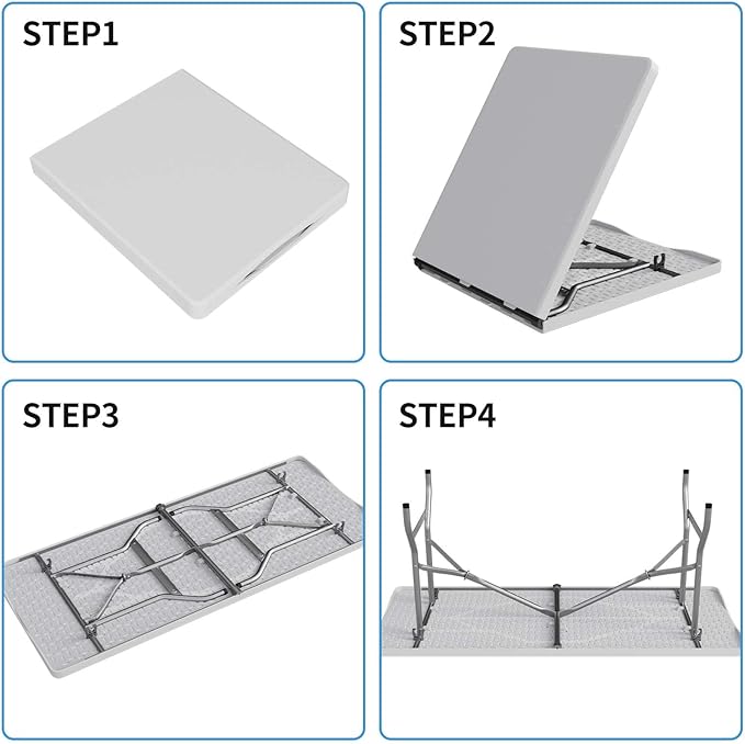 FWTI Deal 6 Feet Foldable Table, Built in Carrying Handle & Alloy Steel Legs, Heavy Duty Portable for Party, Dining, Wedding, Events, Picnic, Indoor, Outdoor, Camping, Utility, White