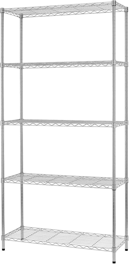 BestOffice 14''Wx36''Dx72''H NSF Wire Shelf Metal 5 Shelf Wire Shelving Unit Storage Shelves Heavy Duty Height Adjustable Utility Commercial Grade Steel Layer Shelf Rack Organizer,Chrome
