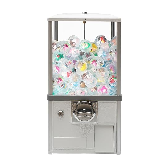 Gumball Vending Machine, Big Bubble Candy Dispenser Machine Candy Gumball Machine Bank, 2 25 Cent Coins Per Side,1.77in Capsule Toys, Gum Ball Vending Machines for 25 Cent Coin Only (White)