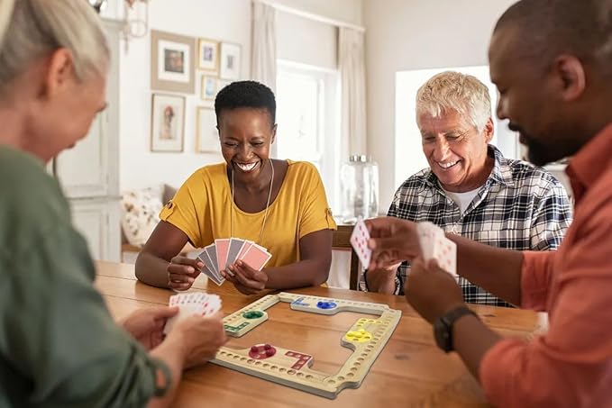 Jokers and Marbles Board Game Pegs and Jokers Card Game for 2-8 Players, Colorful Double-Side Painted Solid Wood Game Boards with 8 Color 48 Marbles 4 Decks of Cards Game Set