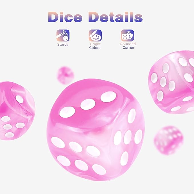 36 Pieces 12mm 6 Sided Mini Dice Set,Two Colours D6 Game Dice Set,6 Sided Standard Game Dice for Board Games Dice Games Classroom Teaching Dices Game,with Portable Gaming Box(Pink & White)