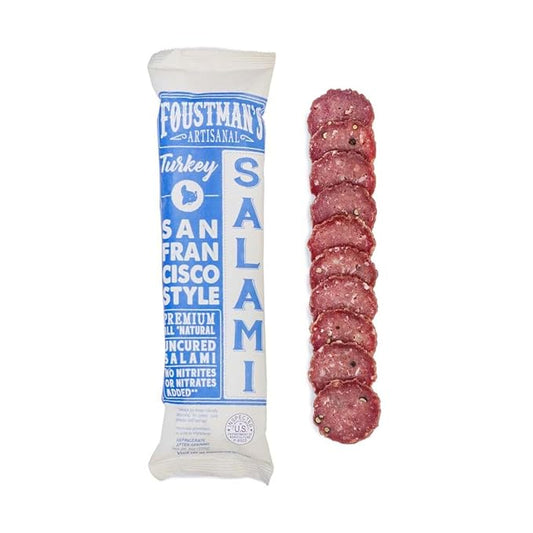 Foustman's Salami Turkey San Francisco Style Artisanal, Nitrate-Free, Naturally Cured, Gluten-Free, Dairy-Free, No Pork, Turkey Deli Meat, 7 Oz Sticks