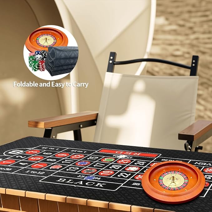 11 inch Solid Roulette Wheel Set with 47.2 x 22.8 Inch Double Sided Table Layout Felt Mat, 100 ABS Chips, and Dealer Button Playing Cards Casino Roulette Game Sets for Adults