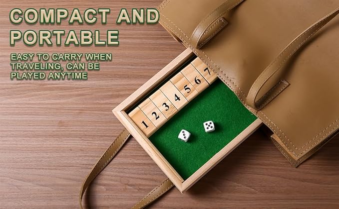 Shut The Box dice Game,Wooden Board Games 2-Person Competitive, Traditional bar, Travel, Family, Fun Math(Battle Version)