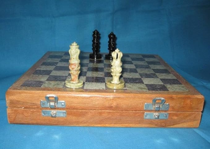 Handmade Wood and Marble Chess Set (10x10 inch) Classic, Folding Design with fine Workmanship. Weighted Pieces for Tournament Play for Chess Lovers, Housewarming, Retirement Board Games