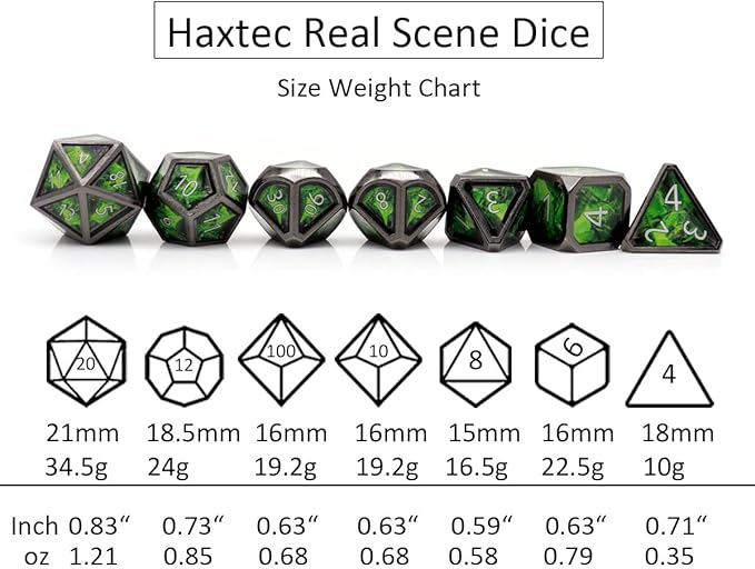 Haxtec Metal Dice Set D&D Acid Splash Real Scene Black Green Polyhedral DND Dice W/PU Leather Dragon Eye Dice Bag for TTRPG Dungeons and Dragons Gifts