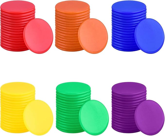 Coopay 900 Pieces Counters Counting Chips Plastic Markers Mixed Colors for Bingo Chips Game Tokens, Contain Orange, Blue, Green, Yellow, Red, Purple Colors