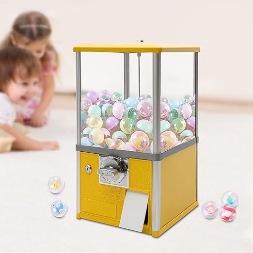 25 Cents Coin Operated Vending Machine, 20.87" Height Commercial Candy Gumball Machine Huge Load Capacity Candy Vending Machine, Big Capsule Vending Machine for 1.77-1.97in Ball Diameter (Yellow)