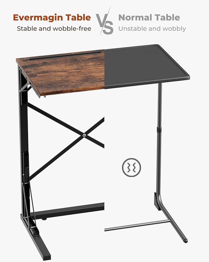 21''Wx28''H Folding TV Tray Set of 2, Small Foldable C-Shaped Tray Table for Eating with Tablet and Phone Slots, Slide Under Couch Side Table for Recliner, Living Room, Bedroom, Rustic Brown