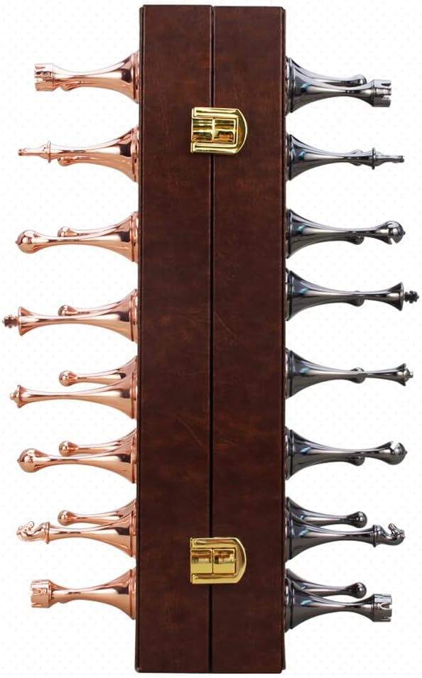 Chess Set, Magnetic Travel Chess Set, Large Metal Deluxe Chess Retro Alloy Adult Board Game Portable Wooden Box Storage Folding Chess Set,E