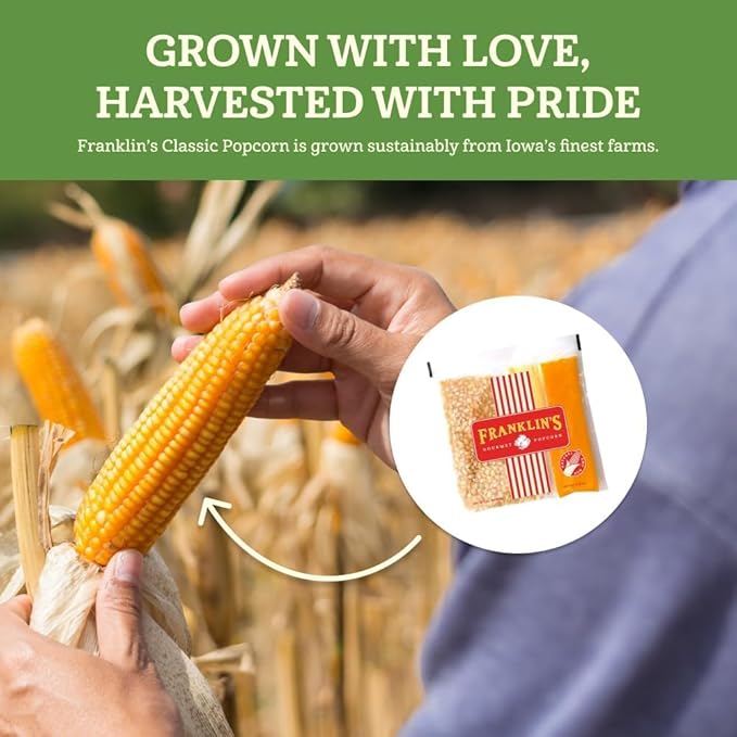 Franklin’s Gourmet Popcorn Organic Popcorn Kernels for Popping - 28oz Tub - Made in USA, Non-GMO & All-Natural - Old Fashioned Unpopped Popcorn Kernels for Popcorn Machine