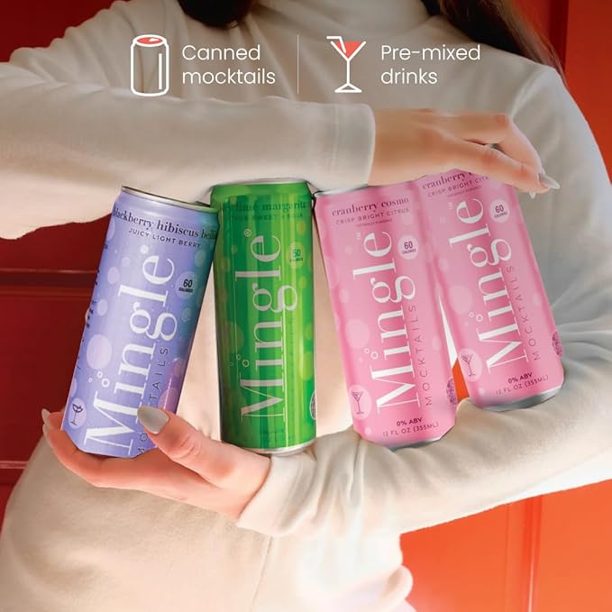 Mingle Mocktails - Variety Pack, Blackberry Hibiscus Bellini, Cranberry Cosmopolitan, Key Lime Margarita - Premium Non Alcoholic Cocktails, 12 FL OZ Cans (Pack of 12)