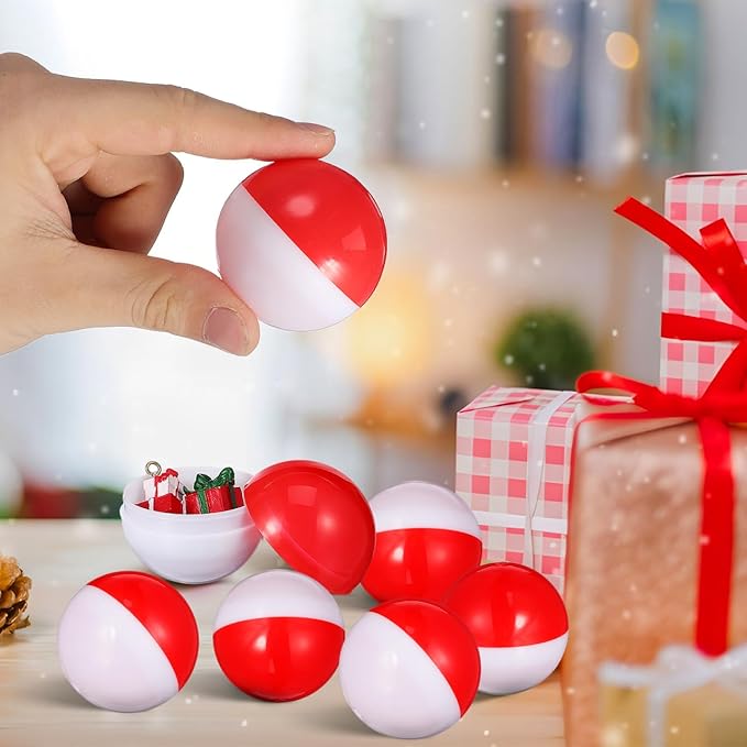 GLEAVI 20Pcs Gumball Vending Machine Capsules: 2 inch Empty Round Capsules Plastic Containers for Birthday Party Easter Chritsmas(Red and White)