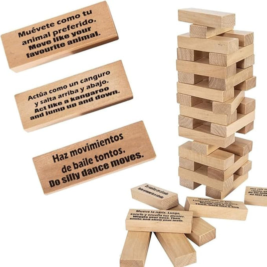 1step2dream Spanish Stacking Tower Game | Bilingual Block Game for Kids Adults | Perfect for Family, Classroom | 54 Hilarious Commands | Ideal Learning Board Game Gift