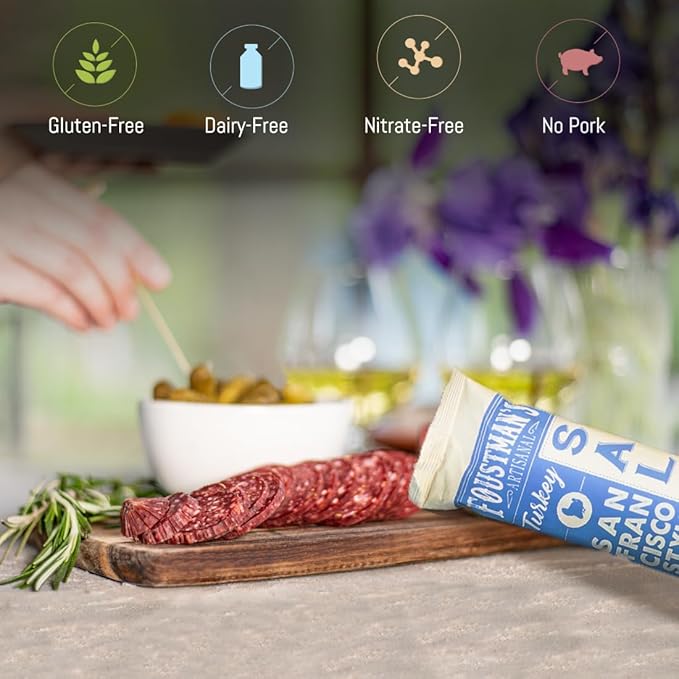 Foustman's Salami Turkey San Francisco Style Salami, Artisanal Turkey Salami, Authentic Flavor for Versatile Snacking and Keto Diets, Gluten-Free, Dairy-Free, Nitrate-Free, Pack of 3, 8 Oz Sticks Each