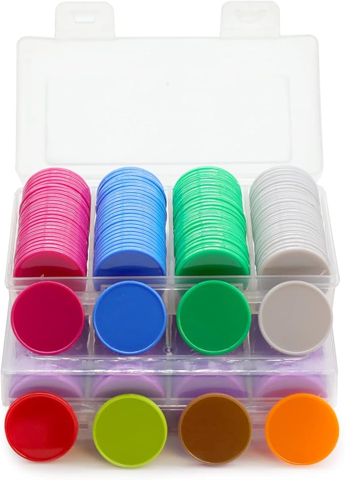 Set of 100 Opaque Plastic Learning Counters Mini Poker Chips Game Tokens with Storage Box (Chocolate, 1 Inch)