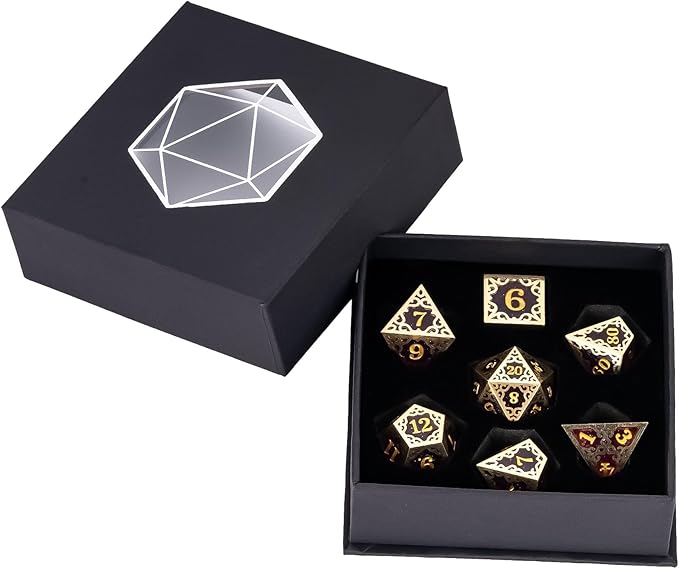 Cusdie 7-Piece Metal Frame Sharp Edges DND Dice Set with Metal Frame- Perfect for Tabletop RPGs Board Games Gifting and Collecting(Purple)