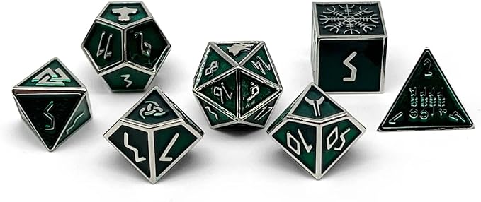 Norse Foundry Loki Norse Series: 7-Piece Metal Dice Set for RPG, DND, Pathfinder - Premium Craftsmanship, Stylish Design and Family Fun, for Gamers