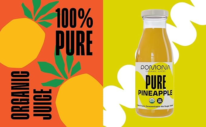 Pomona Organic Juices Pure Pineapple Juice, 8.4 Ounce Bottle (Pack of 12), Cold Pressed Organic Juice, Non-GMO, No Sugar Added, Not from Concentrate, Gluten Free, Kosher Certified, Preservative Free