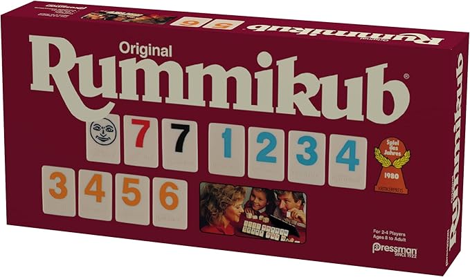 Pressman Original Retro Style Large Numbers Rummikub - Includes Tiles with Bright, Over-Sized, Inset Numbers for Easy Viewing, Multi Color
