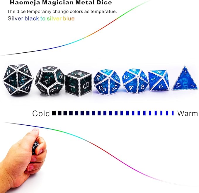 HAOMEJA Color Changing Temperature Metal Dragons DND dice Set D&D dice Set Role Playing Dice Apply to Dungeons and Dragons Black Transition Blue