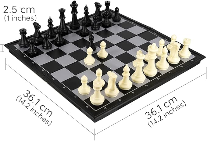 WEofferwhatYOUwant 4-in-1 Magnetic Chess Set – Chess, Checkers, Backgammon & Bonus Strategy Card Game – 14.2” Folding Board