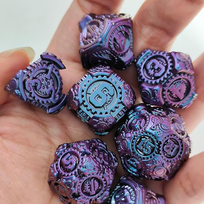 Geakeeper Construct D&D Dice, Metal DND Dice Set, 7Pcs Polyhedral Dragon Metallic D&D Dice with Gift Case for Dungeons and Dragon Game, RPG Role Playing Table Game Gifts (Gradient Purple)