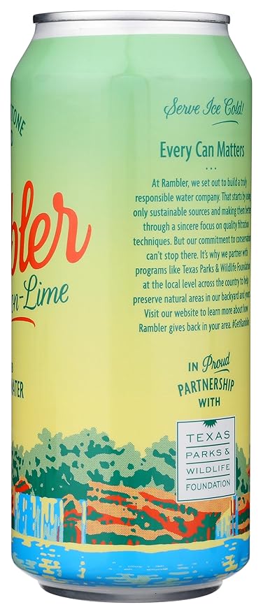AUTX RAMBLER Sparkling Water, Texas Limestone Mineral Blend, Lemon-Lime Flavor, 16-Ounce Tallboy Cans, 12-Pack