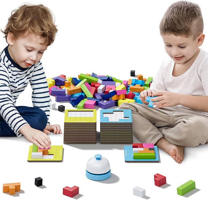 Wooden Block Game 120Pcs Fast-Paced Stacking Building Block Game Challenging Board Games for Kids 1 to 6 Players Color Block Puzzles Party Games for Ages 4+