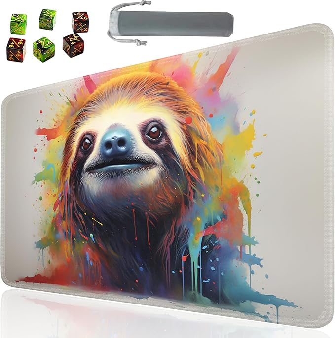 Board Game for TCG Playmat Table Mats Games Size 60X35 cm Mousepad Compatible for MTG RPG CCG Trading Card Game Play mats with 6 Dice (Playmat 138) Sloth