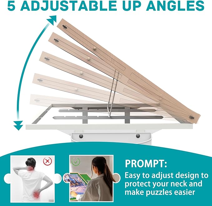 Jigsaw Puzzle Table 1500pcs,Puzzle Table with Legs and Storage Pocket,5 Adjustable Up Level Puzzle Tables for Adults with Drawers and Wheels,Wooden and Green Color