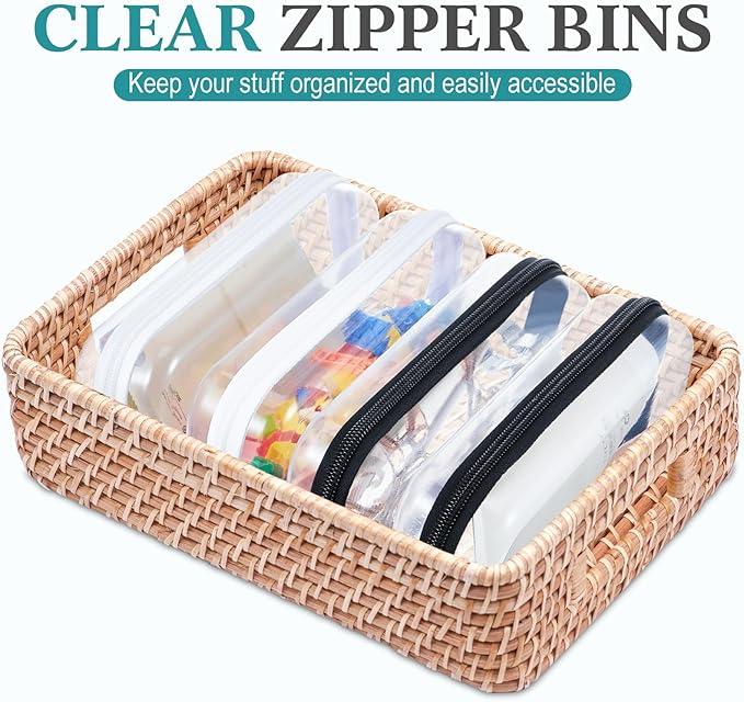 Hoolerry 4 Pcs Hard Clear Zipper Case Transparent Cases for Snacks Makeup Bag Plastic Storage Box Containers for Building Blocks, Puzzles, Cosmetics(Black and White,7.5 x 3.9 x 2 in)
